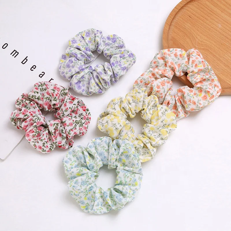 Whole sale bulk big seide silk elastic pastel korean band nude floral xl scrunchies satin fluffy large scrunchie for hair