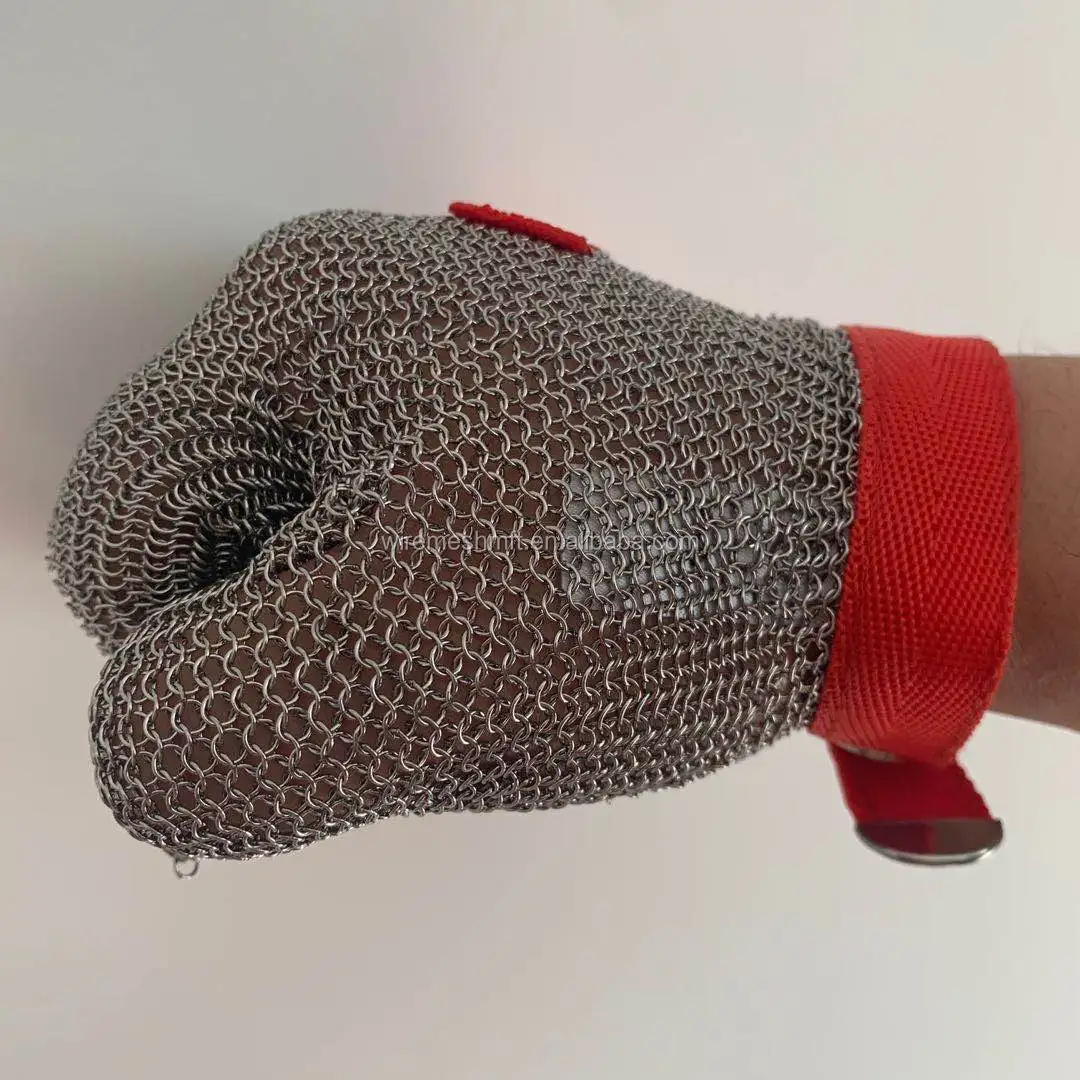 The factory produces food grade 304 316 stainless steel metal butcher safety net chain armor anti-cut gloves