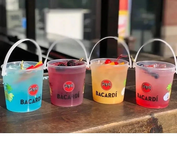BACARDI DRINK BUCKET PLASTIC PAIL HANDLE 32oz COCKTAIL ISLAND BREEZE LEMONADE