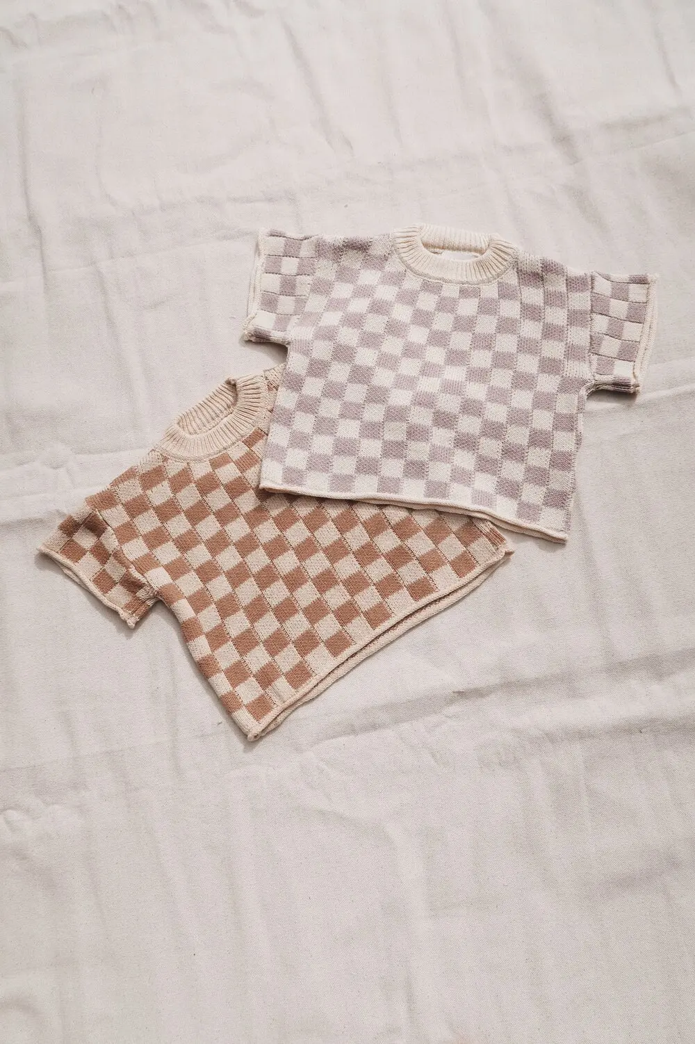 Popular Custom Plaid Unisex Style Short Sleeve Knit Sets Boys and Girls Baby Shorts Checkerboard Two Pieces Set