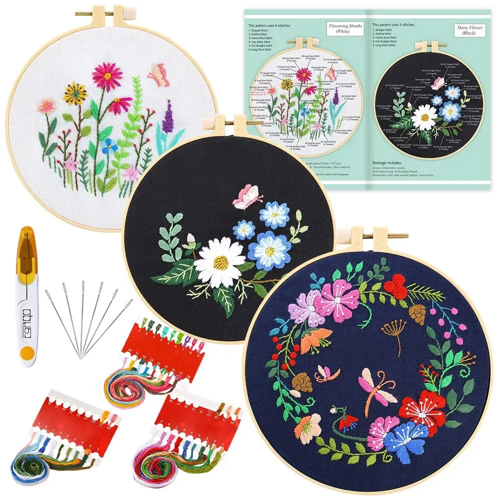 Handmade Flower Embroidery Set Floral Embroidery Kit for Beginners DIY Embroidery Punch Needle Cross Stitch Kits Sewing Starter