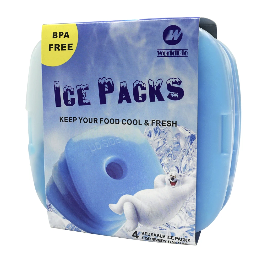 World-bio Wholesale 560mI Slim Ice Blocks Frozen/Fresh Food Reusable Gel Plastic Ice Packs Bricks For Lunch Boxes Coolers