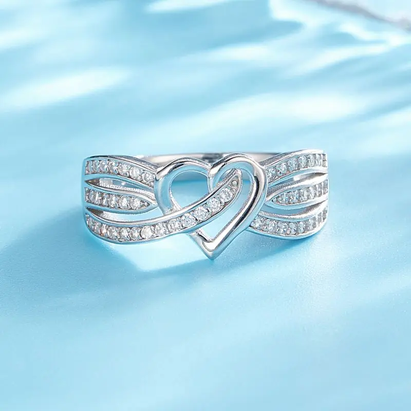 High-end Handmade Women Wedding Jewelry VVS Moissanite Crossed Heart Diamond Rings Silver 925 Trendy Snake Silver Plated Zircon