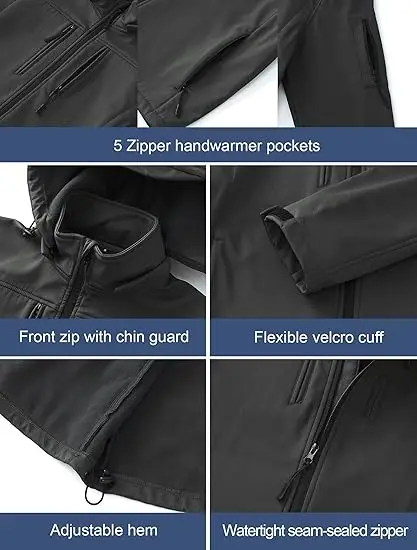 softshell jacket custom With Removable  Fleece Lined and Water Repellent Outdoor Reflective Coat mens jackets
