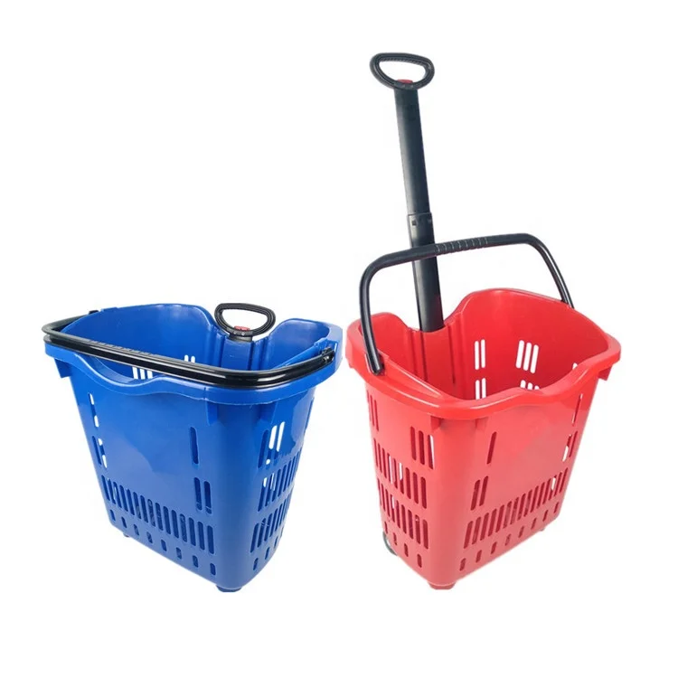 Manufacturer wholesale durable 45L PP plastic 2 in1 shopping trolley basket with single handle