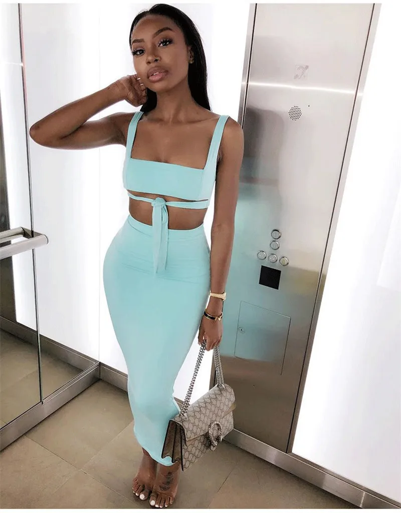 KD4131 Summer 2021 New Arrivals Trendy Women Clothing Two Piece Set Suit Bodycon Tops And Skirt Outfits