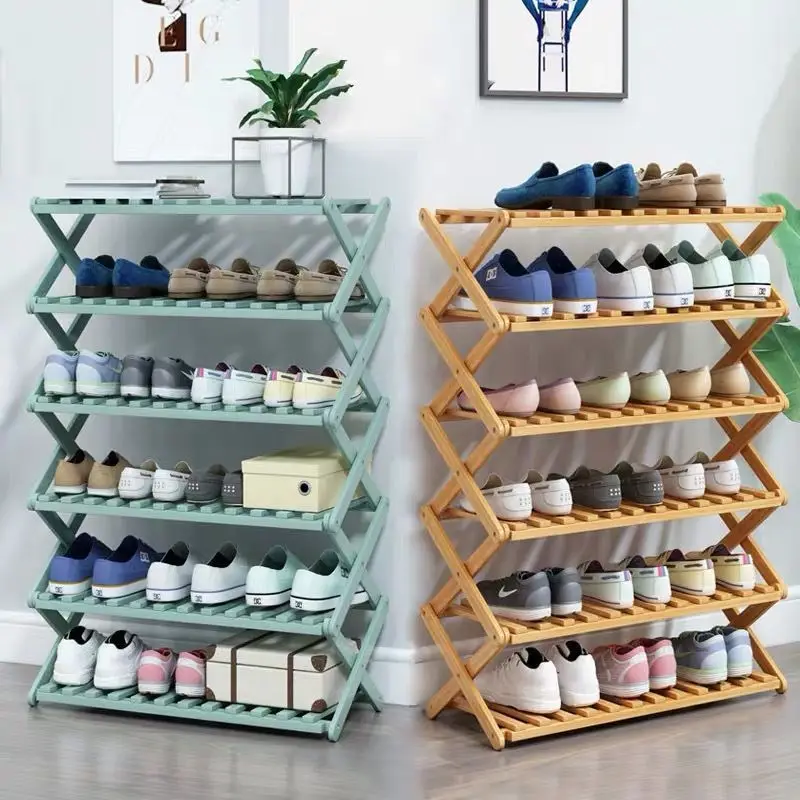 Hot Selling Portable Multi Tier Shoe Rack Folding Modern Holder Shelf Stand Foldable Bamboo Storage Organizer Wooden Shoe Rack