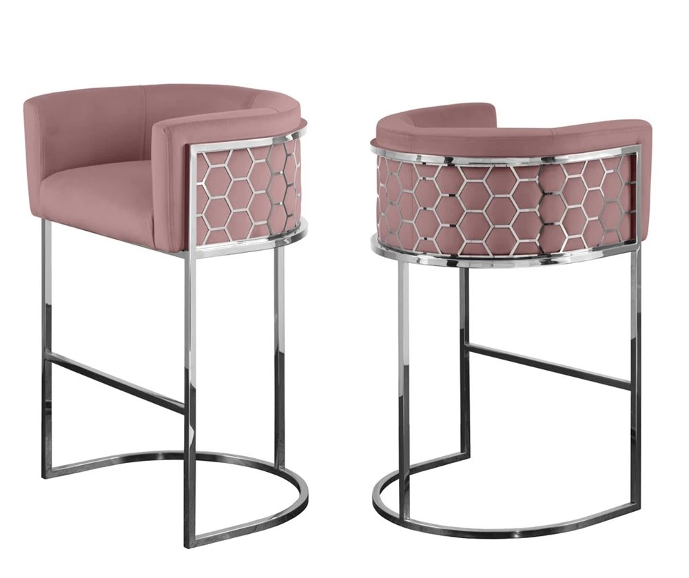  Modern style velvet bar high chair back silver Nordic iron furniture kitchen hotel luxury