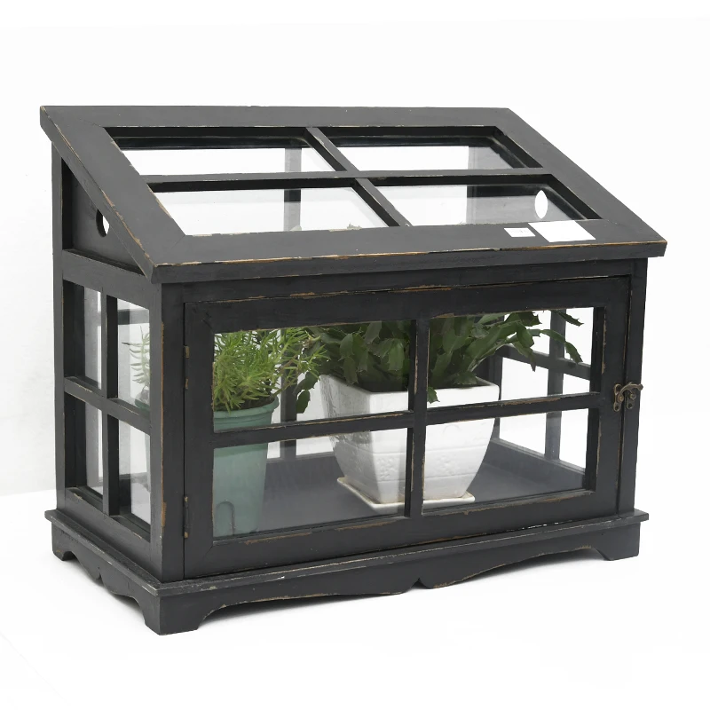 Home Garden Portable Mini Grow Wood Greenhouse Cold Frame Indoor Small Wood Glass Garden Flower Planting Box Green House