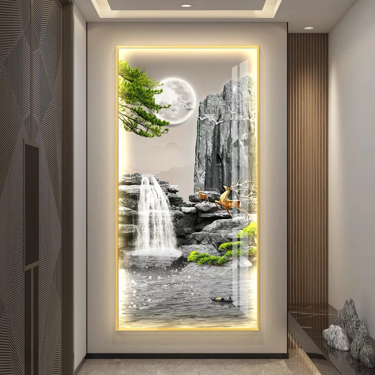 Flowing water generates wealth, LED with light paintings, luxurious entrance decoration paintings, hanging paintings, and murals