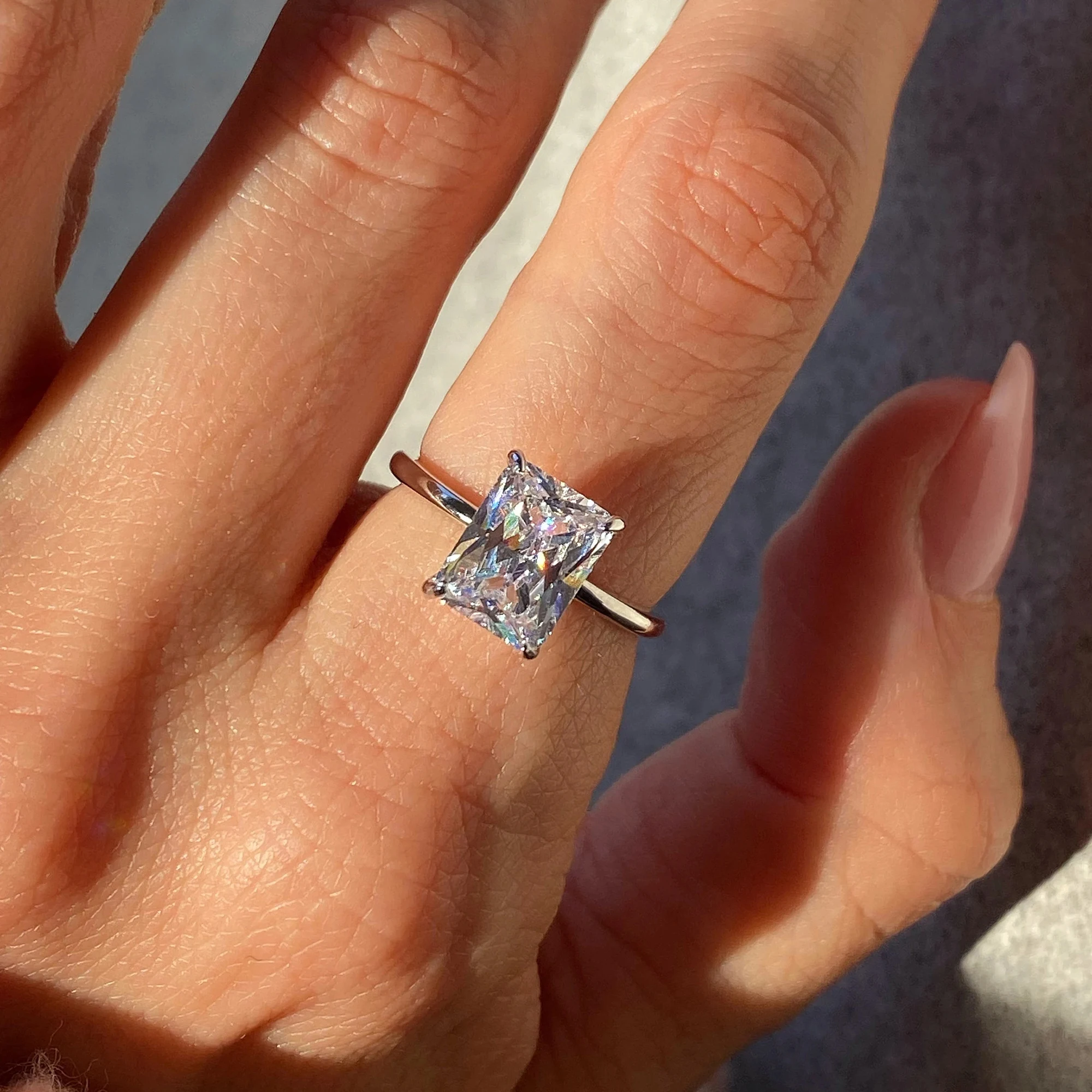 925 sterling silver solitaire diamond wedding ring 18k gold plated radiant cut gra moissanite engagement ring for women