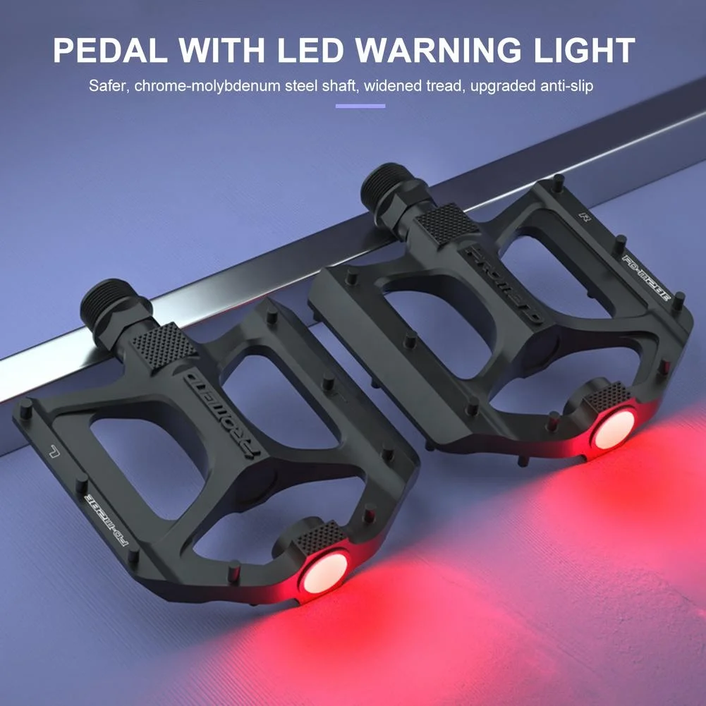 Non-slip Durable 110MM Width Aluminum 9/16 LED Bicycle Pedal Bicycle Warning Light Pedal