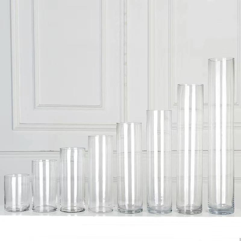 Glass vase bulk cylinder Flower home Decor glass flower pot decoration long Clear wholesale Wedding Plant glass Vase for flowers