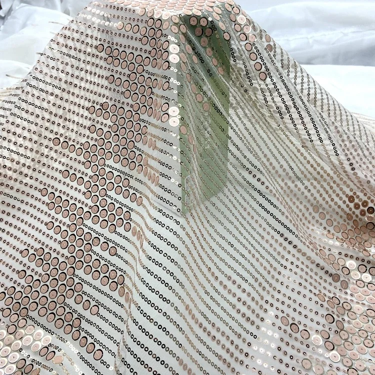 New Products Black Knit Metallic Paillette Metal Gold Sequin Mesh Embroidery Fabric for Evening Dress