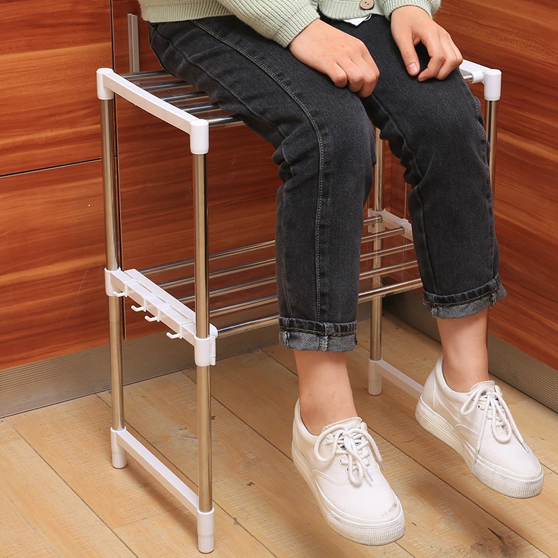 Kitchen two- layer stainless steel adjustable storage shelf  microwave oven storage rack