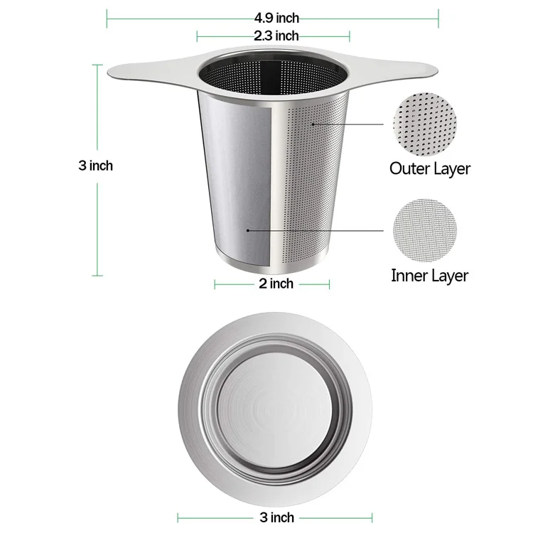 Hensin Wholesale Heat-resistant Teapots Double Handles Stainless Steel Tea Strainer Mesh Tea Infuser for Filter