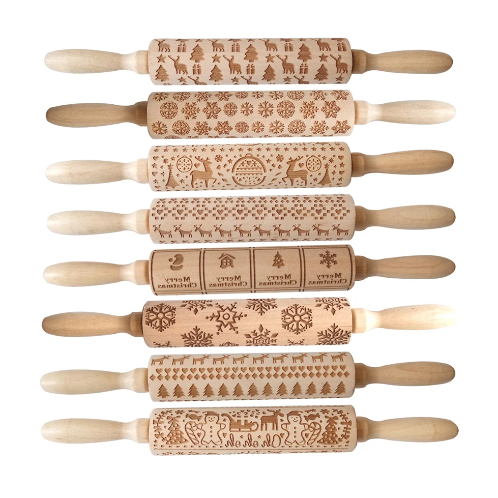 Лидер продаж инструменты для выпечки деревянная рельефная Маленькая Скалка с рождественским принтом оливковая