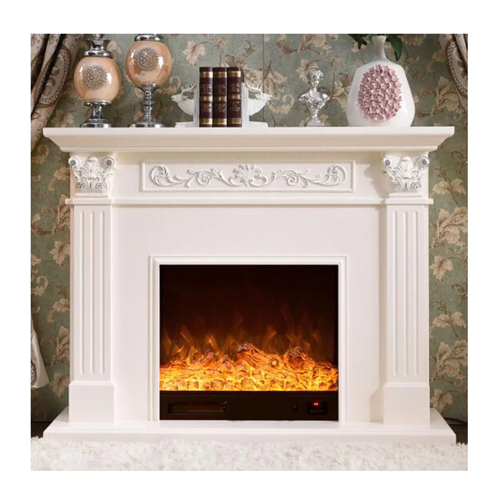 Modern Design Fireplace with Decorative Flame Electric White Fireplace Mantel Surround Indoor