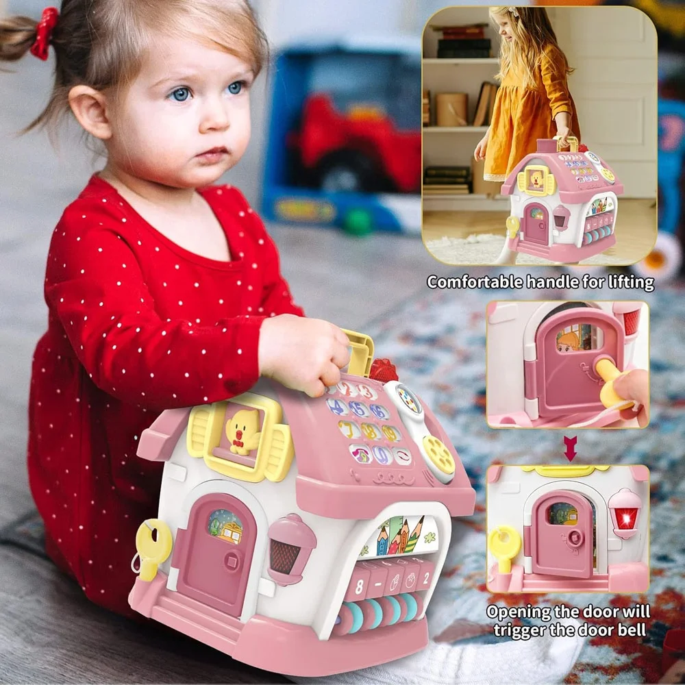 8 in 1 Montessori musical learning and playing house toy toddler multi-functional house activity cube educational toy with light