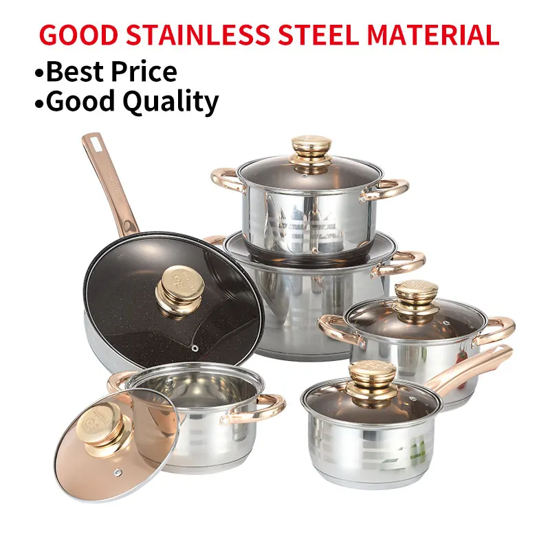 Factory Best Quality Sustainable Pots And Pans Kitchen Stainless Steel Cooking Pot Set Cookware Sets With Glass Lid