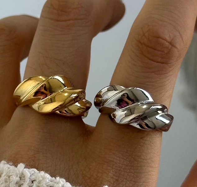 QS модное водонепроницаемое купольное кольцо ювелирные изделия 18K позолоченное витое кольцо 316L из нержавеющей стали яркое массивное кольцо для женщин