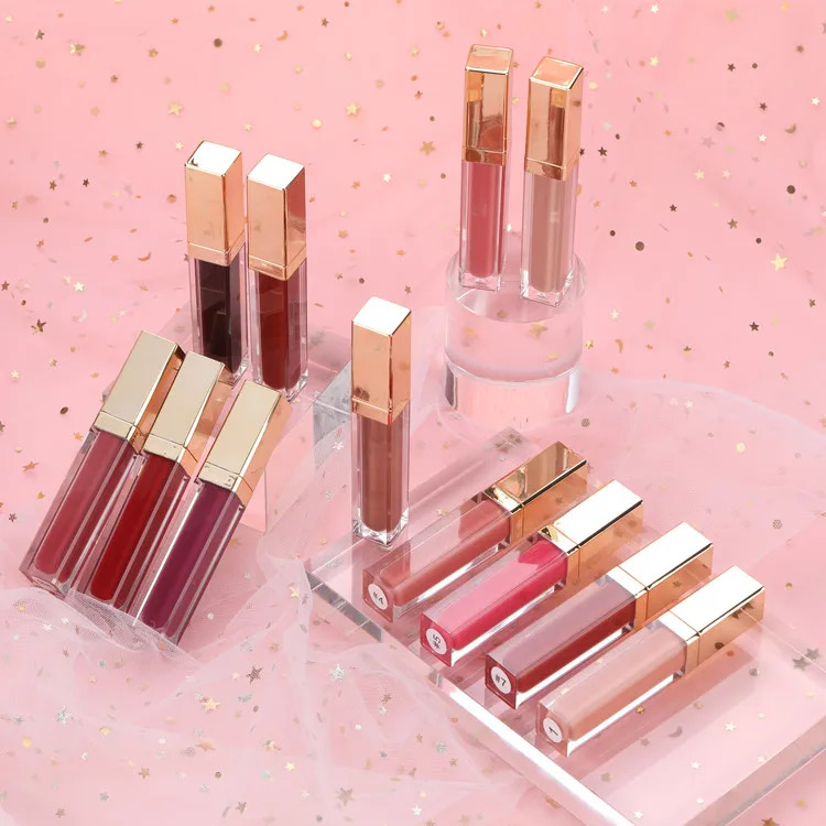 12 видов цветов частная марка высокого качества из водонепроницаемого материала; Модные роскошные органического Матовая жидкая губная помада с золотой трубы квадратного сечения