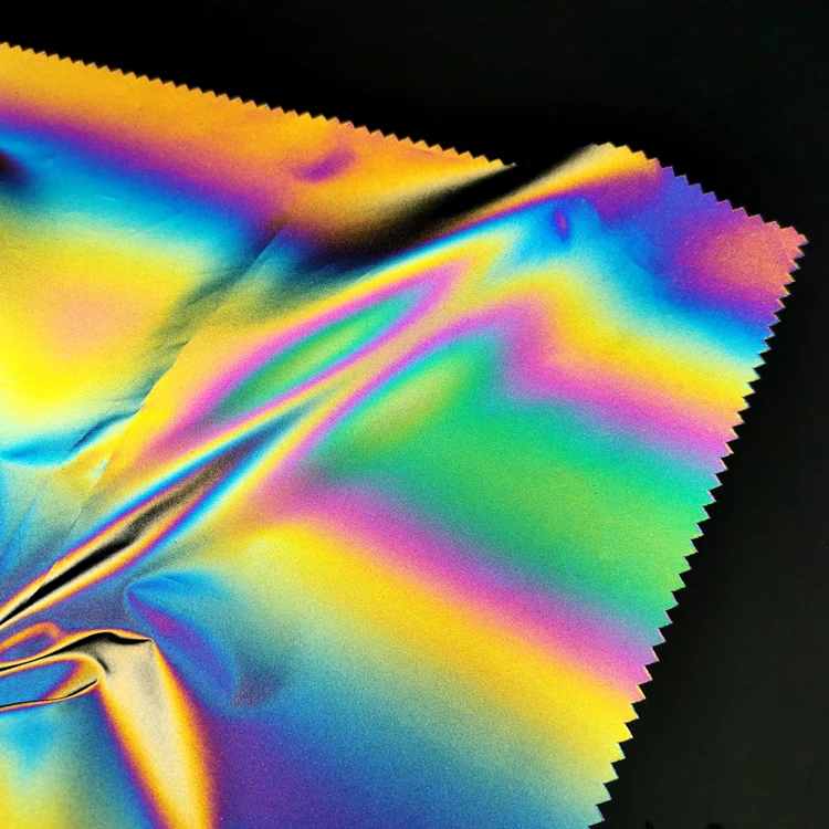 Best Sell Glitter Rainbow Fashion Fluorescent Retro Reflective Jacket Silver Fabric High Light Reflective jacket fabric