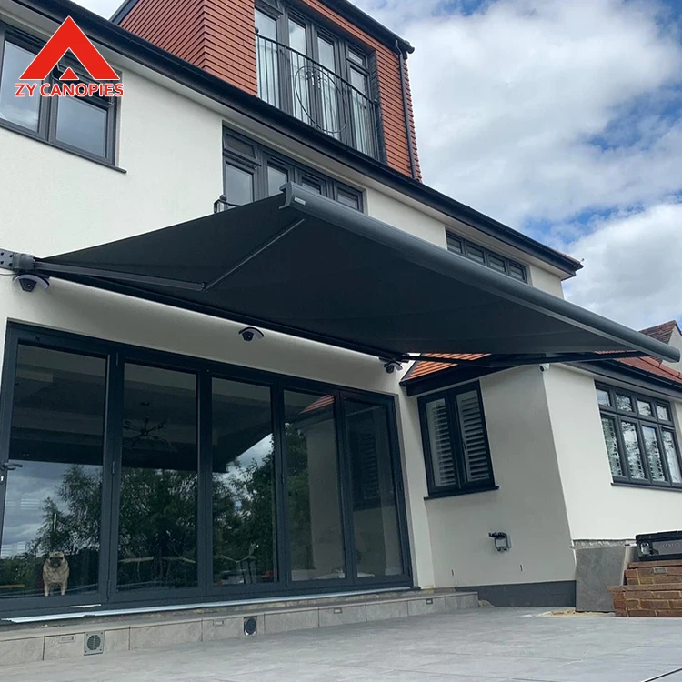 New Design Outdoor Electric Retractable Awning Sunscreen Grey Full Cassette Folding Arm Awning