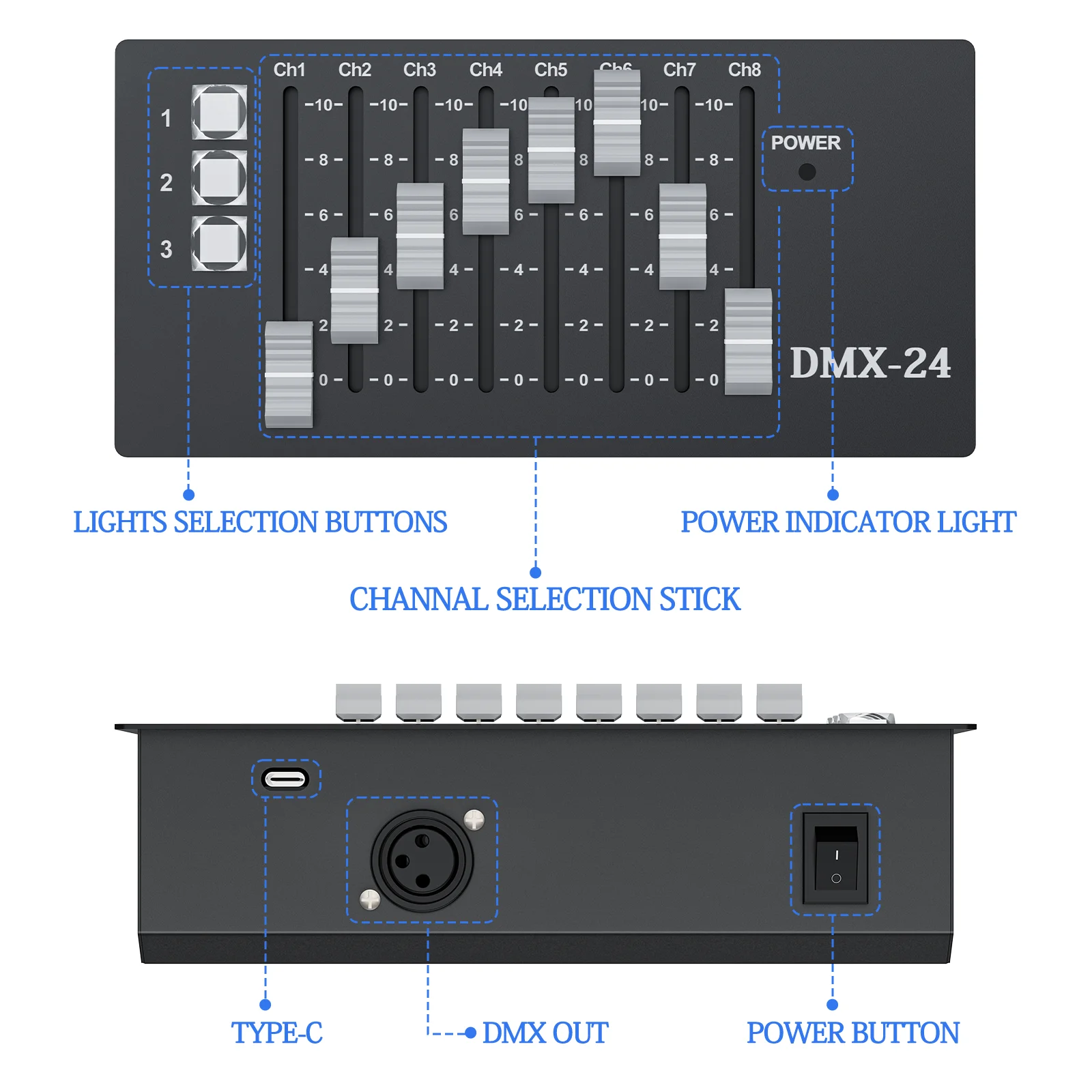 U`King Portable DMX Console MIDI Operator DMX24 Channel DJ Party Stage Lighting Controller Disco