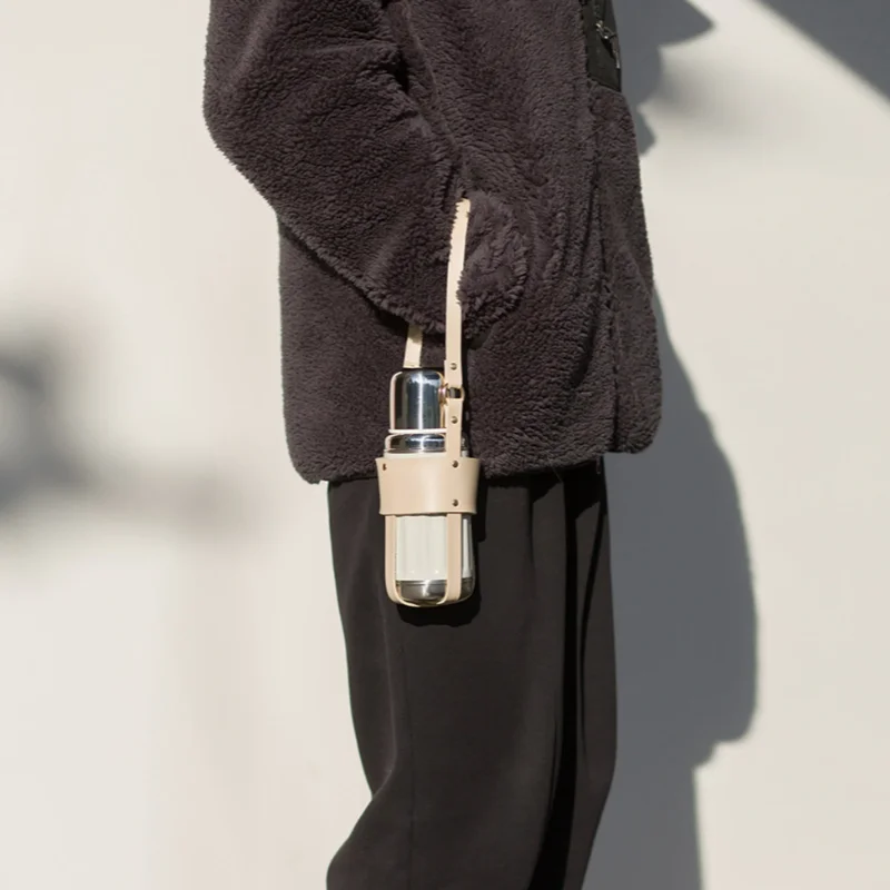 Retro Japanese Style PU Leather Cup Sleeve Portable Water Bottle Holder 500ML Cup Holder for Thermos