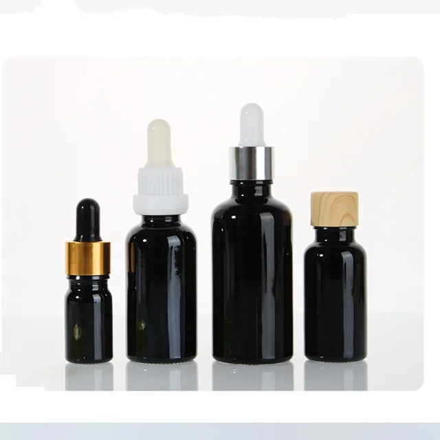 Shiny Black Aluminum Dropper 30ml Black Glass Bottles Opaque Black Cosmetic Bottles 30 Ml Essential Oil Dropper Bottle