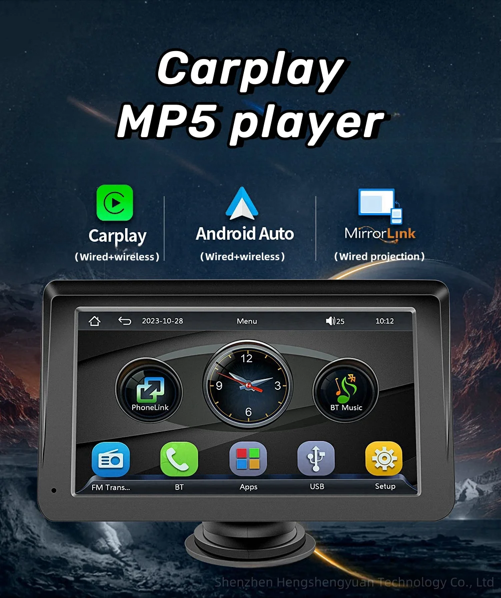 7-дюймовый портативный автомобильный Автомобильный радиоприемник Carplay Android Bluetooth сенсорный дисплей Mp5 плееры