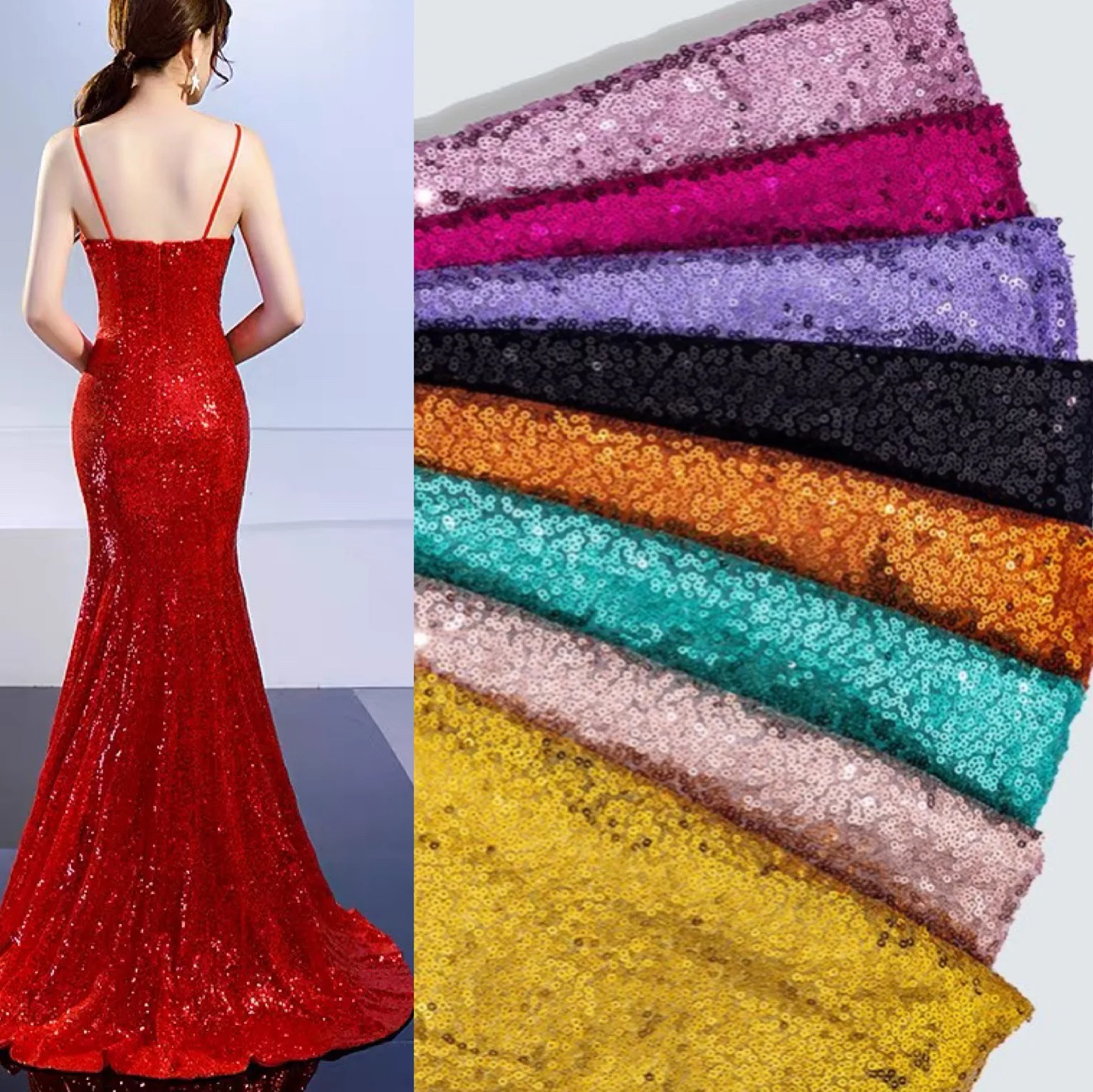Wholesale Fashion 3MM Sequin Mesh Fabrics Glitter Embroidery Luxury Sequence Lace Sequin Fabrics