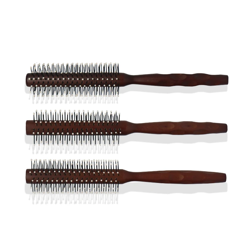 Professional Barber Tool Natural Wooden Handle Hair Roller Brush Curling Comb Detangling Round Hairbrush with Massage Home Salon
