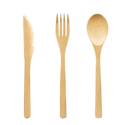 High quality source assured 20cm bamboo knife fork and spoon portable bamboo cutlery kit LFGB dinner set