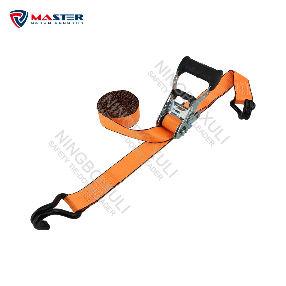 
1.5 inch 1000lbs wll 3000lbs BS rubber handle blister card packaging ratchet strap cargo securing belts 