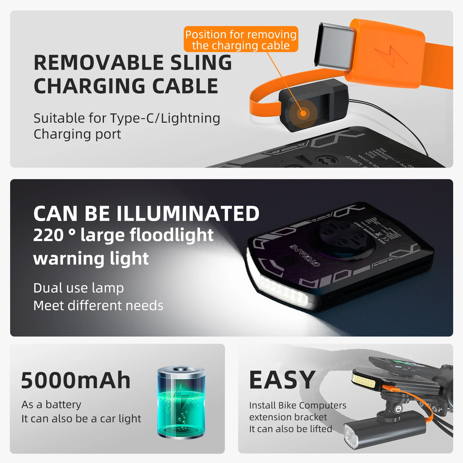 CYCLAMI Power Bank Ultralight 5000 MAh Bike Front Lamp Hanging Version Cycling Flashlight Emergency Bicycle Headlight Light