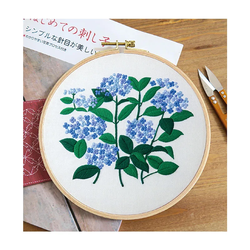 Xiurun 2021 Hot Sale DIY Embroidery  Kit Punch Needle Cross Stitches Blue Hydrangea Flower Pattern Embroidery Kit for Beginners