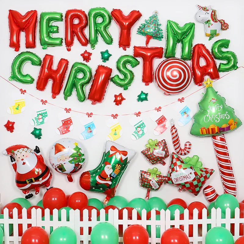 Merry Christmas Cartoon Balloons Decoration Set Foil Christmas Party Supplies Balloon