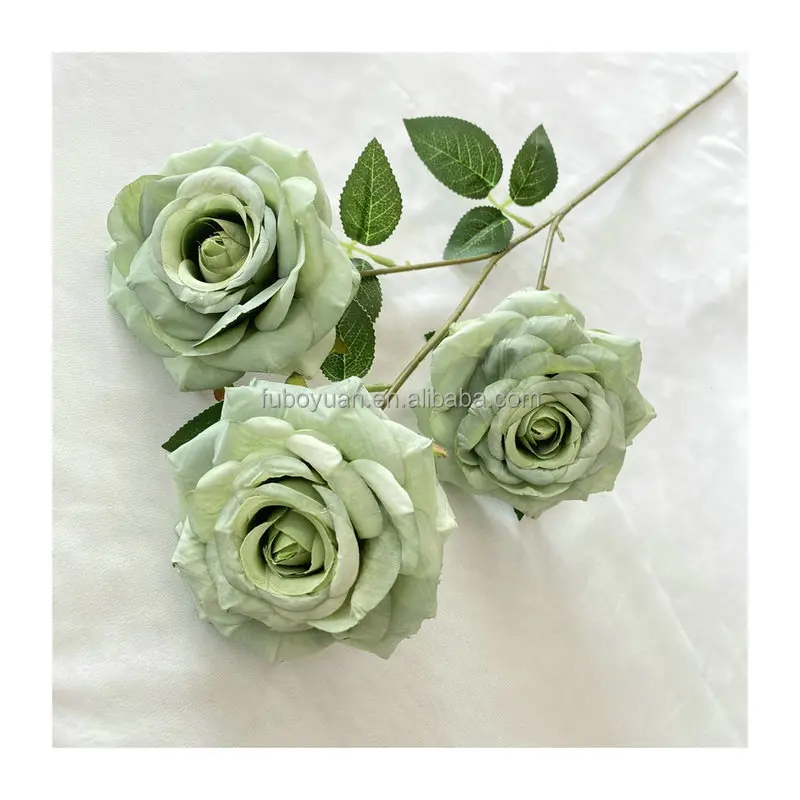 SZ High Quality Real Looking roses artificial flowers Home decor rose flower 3 head Silk single pink rose  bunch for whole sale