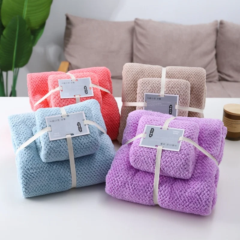 bath towel set gift thick coral fleece soft absorbent face towel bath set