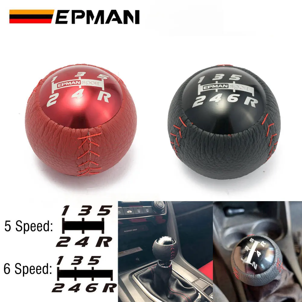 EPMAN 6/5 Speed Manual Transmission JDM Style Leather Car Gear Shift Knob M10x1.5 for Honda CRZ Type R Civic FA5 EPAA01G36K