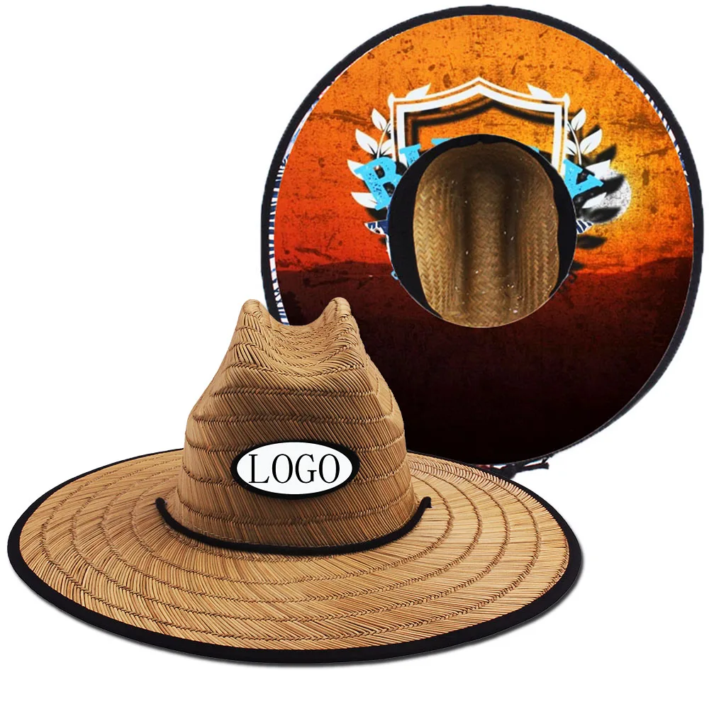 Hotselling Graphic Custom Logo Outdoor Fishing Hat Brim Printing Image Summer Sun Protection Lifeguard Hats Straw For Man