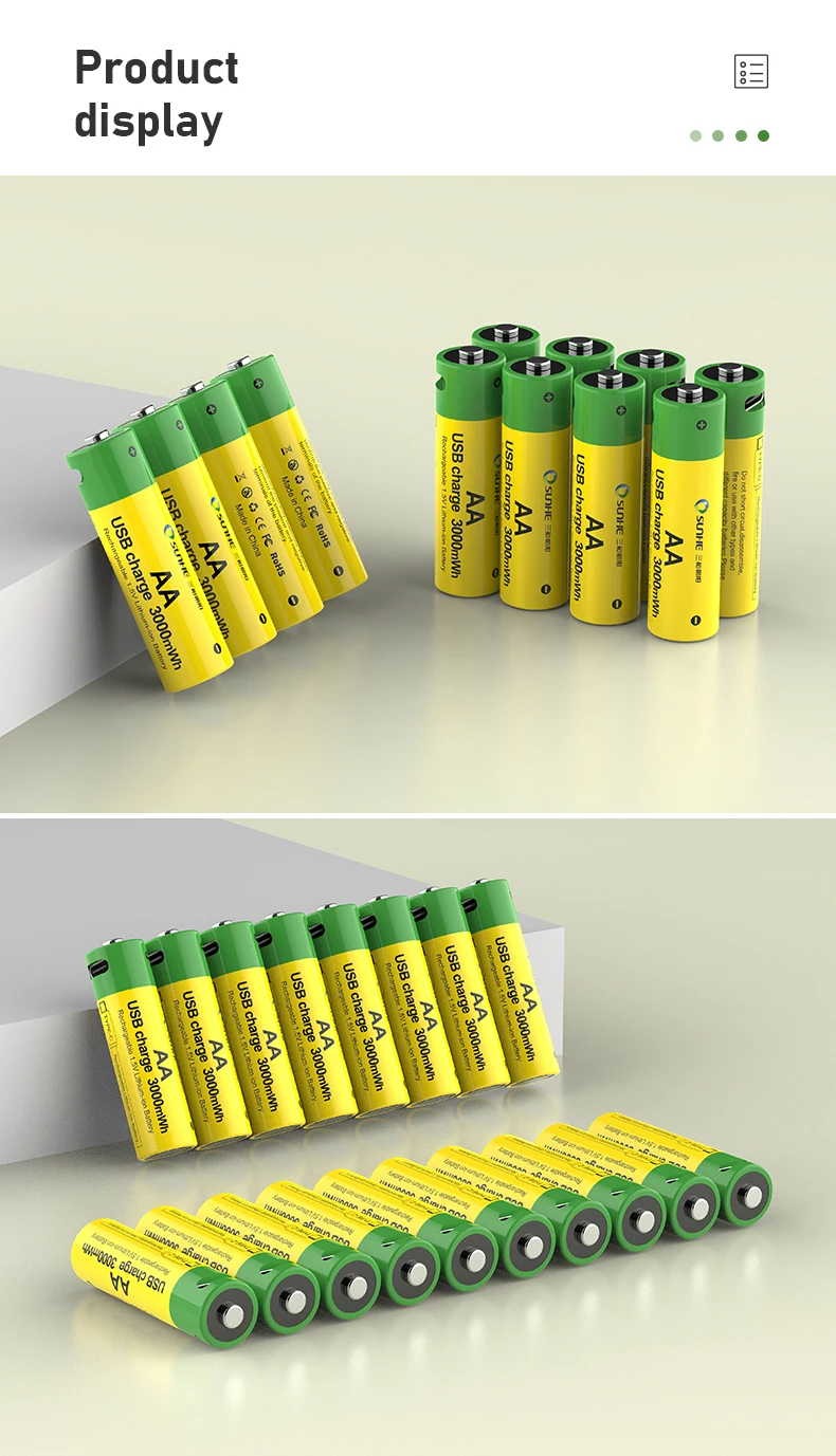 Type-c d size li-ion 1.5v 3000mah 2000mah usb rechargeable batteries for Home Storage