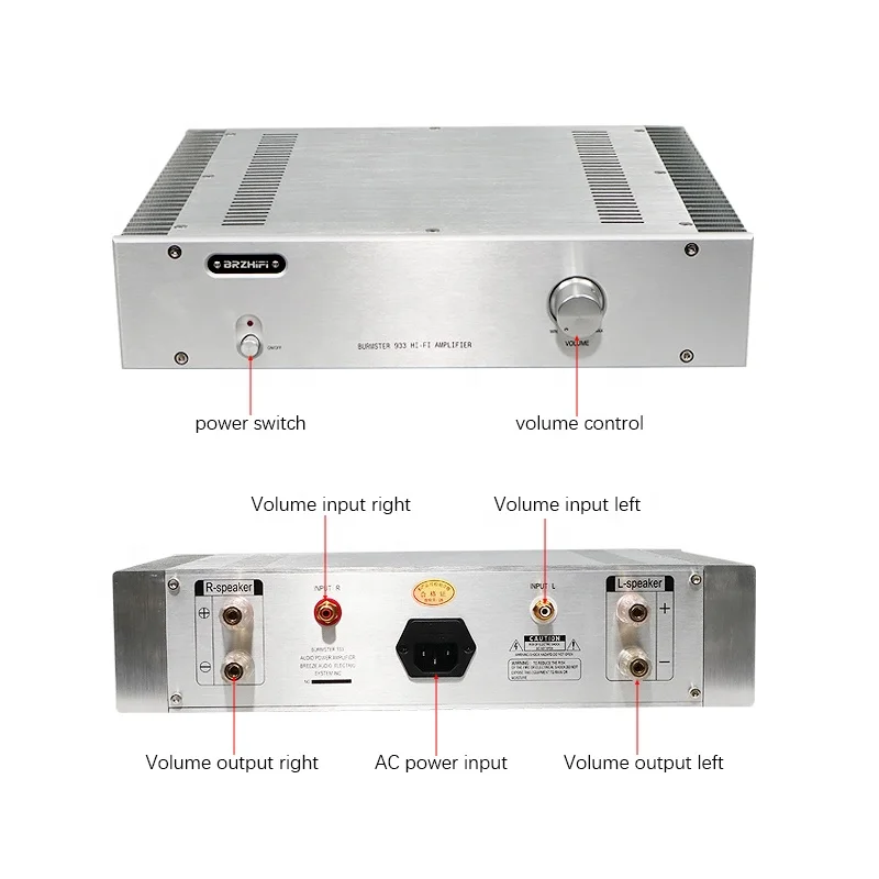 Brzhifi аудио 933 серебро шасси мощности класса AB Усилитель Профессиональный Audiophile HIFI динамик стерео усилитель 2 канала
