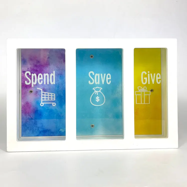 Custom Kids Wooden Piggy Bank Saving Box Personalized Desktop Piggy Bank Gift Money Safe Box 3 Division Children Wholesale Boxes
