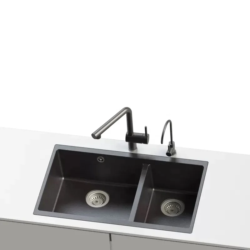 SHKRT (76x46)29' Double Bowl 60/40 Undermount Quartz Kitchen Sink Constructed From Quartz & PMMA with Heat Resistant to +500°F