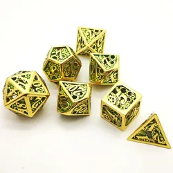 Многогранные металлические кости DND медные с вырезами игральные