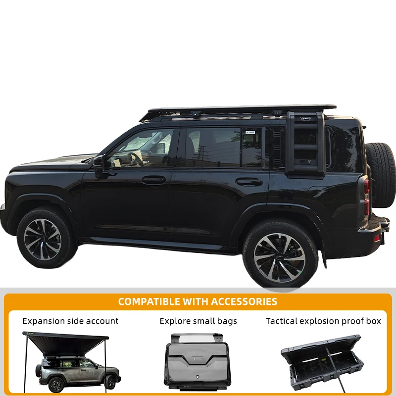 Customizable Simple Car Racks Retractable 300L Rooftop Platform with Rear Ladder Aluminum Alloy Roof Rail for Travelers