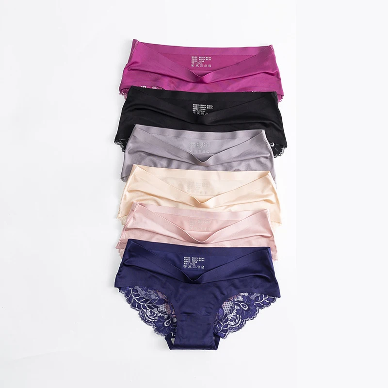 Popular Sexy Silk Underwear Sexy Nylon Hipster Briefs Luxury French Lace Shiny Satin Panties For Women